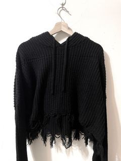 Pixel cake 連帽針織  抽鬚 短版針織衫 pixelcake