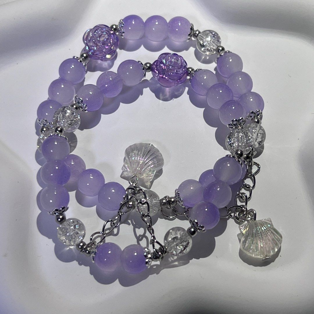 Purple rose with seashell bracelet friendship bracelet