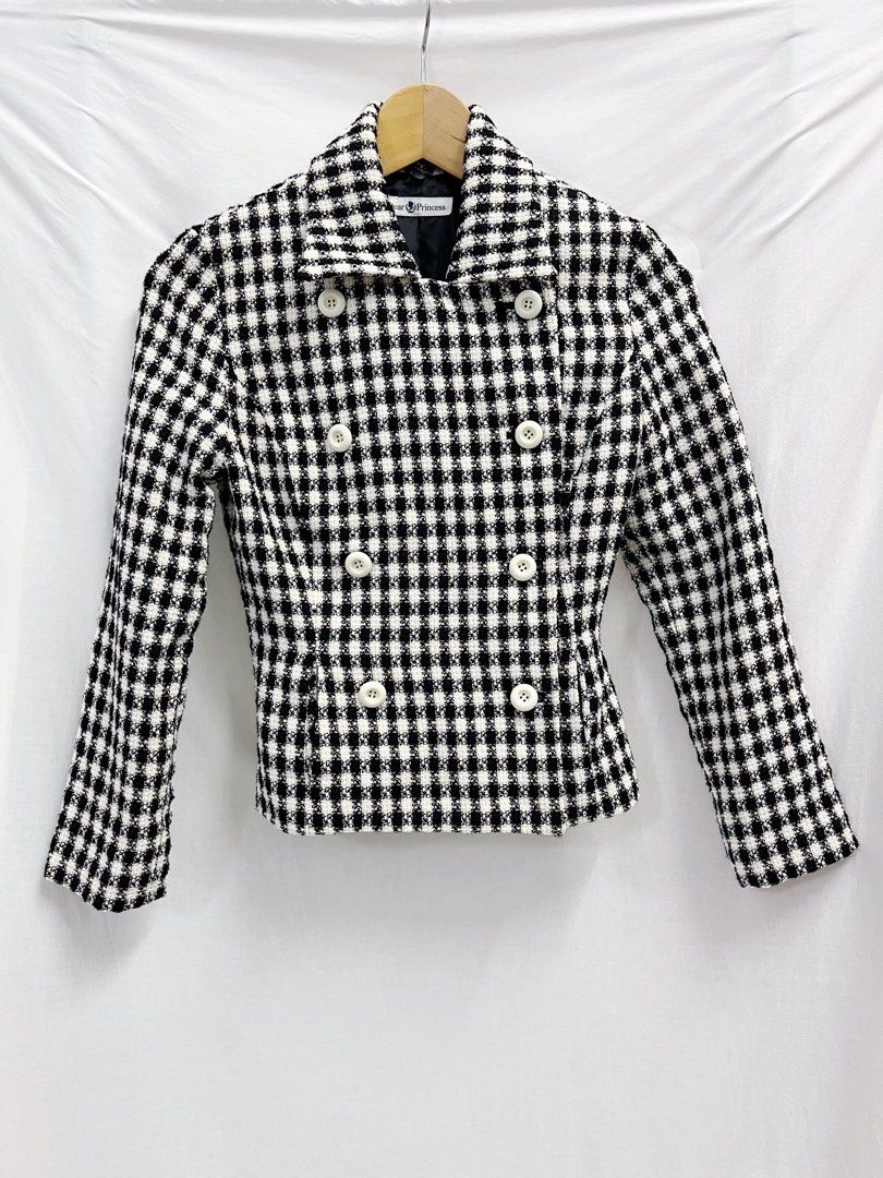 RARE Vintage Off White Black Houndstooth Preppy Blazer Jacket
