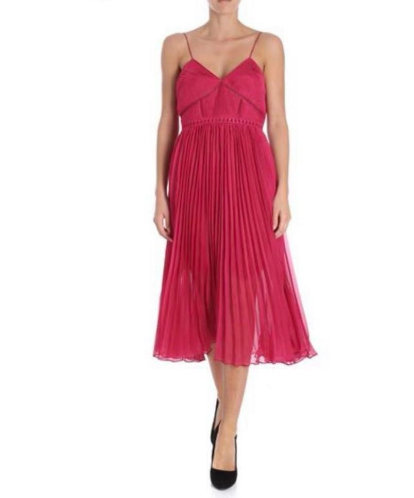 Fuchsia pleated top chiffon midi dress