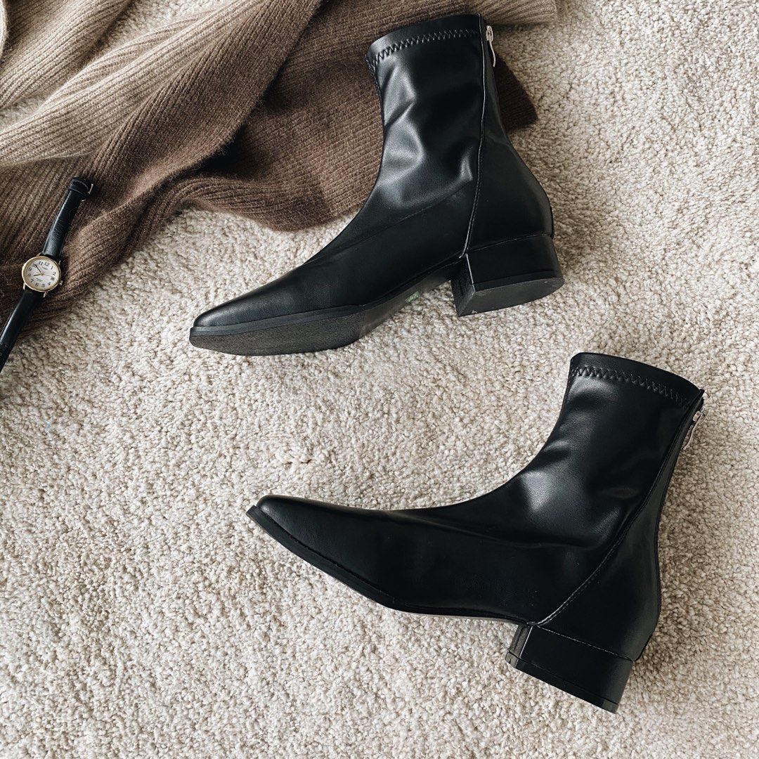 Serco軟皮小方頭低跟boot 黑色size 240 (38), 女裝, 鞋, 靴- Carousell