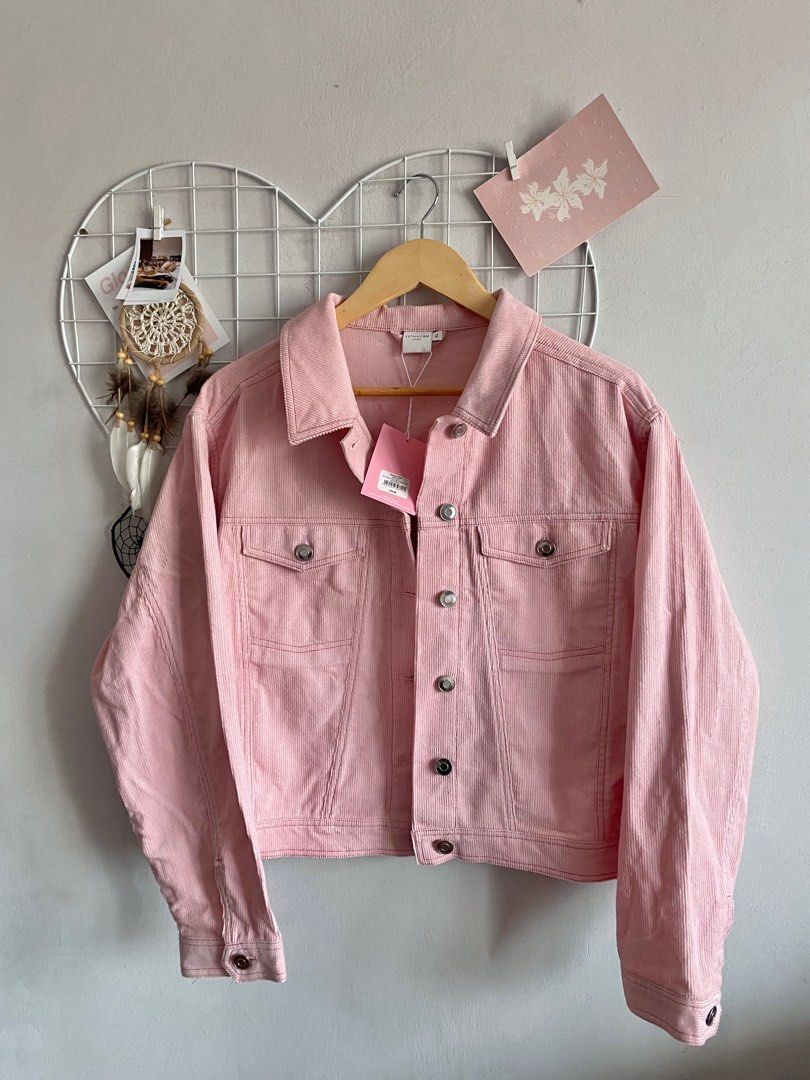 Pink cropped cord 2025 oversized trucker jacket