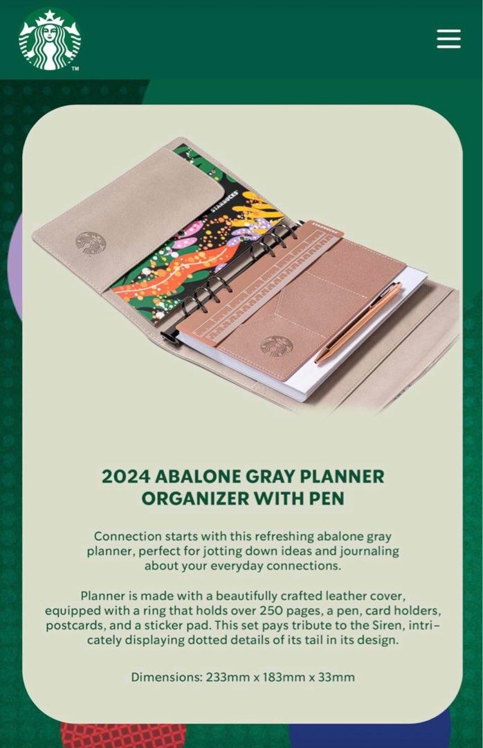 Starbucks 2024 Planner (Abalone Grey), Hobbies & Toys, Stationary