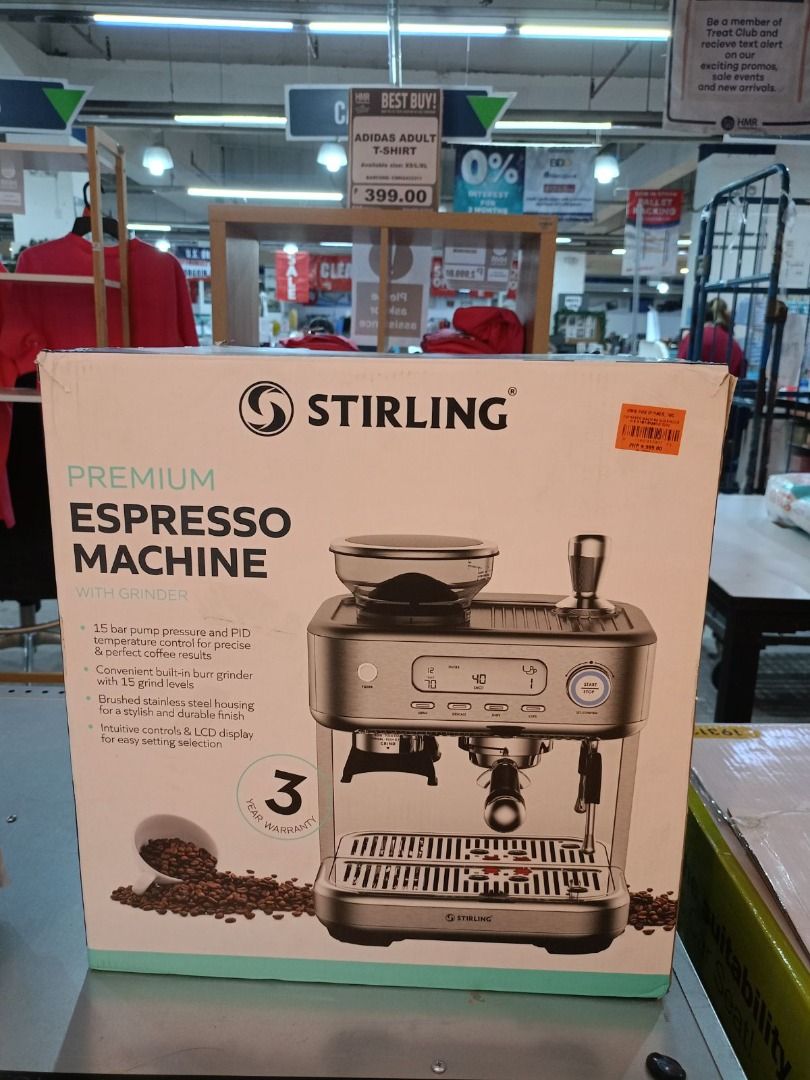 Stirling Premium Espresso Machine with Grinder STRE15BGD, TV & Home