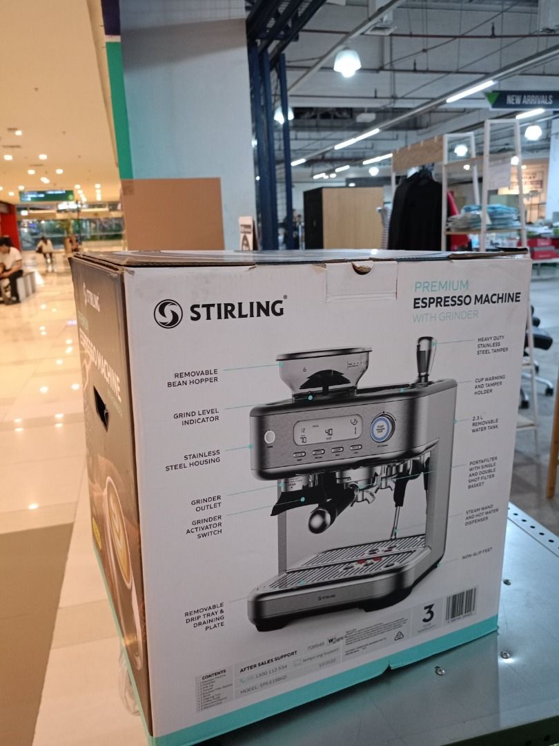 Stirling Premium Espresso Machine with Grinder STRE15BGD, TV & Home