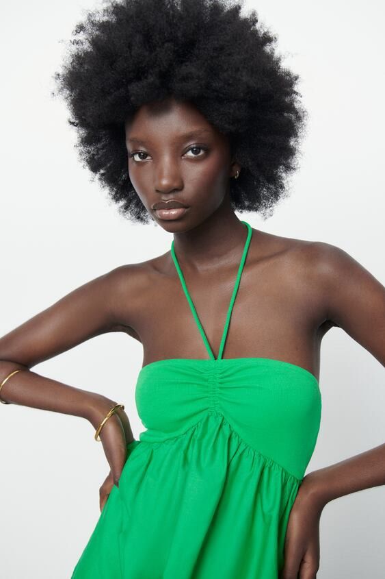 Super SALE Zara Combined Halter Dress Green, Women's Fashion, Dresses &  Sets, Dresses on Carousell