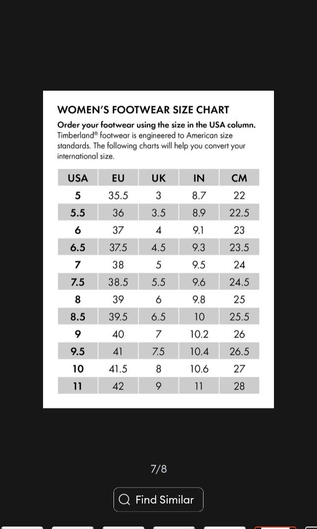 Timberland women's clearance shoes size chart