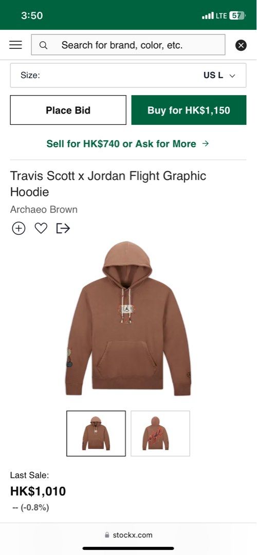 Travis Scott x Jordan Flight Graphic Hoodie Archaeo Brown Size L