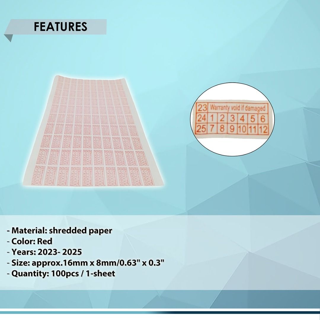 WARRANTY STICKER (100-PCS/1-SHEET), WARRANTY VOID IF DAMAGED PROTECTION ...