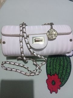 White gold camellia beige mini sling clutch bag