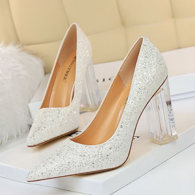 CLEARANCE White Sparkly Wedding Heels Size 38 Women s Fashion