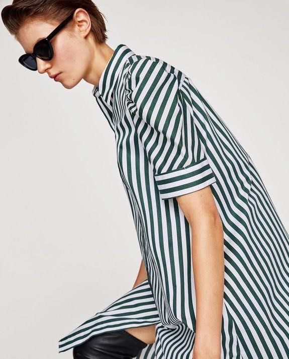 Zara green stripe shirt dress, Women's Fashion, Dresses & Sets, Dresses on  Carousell