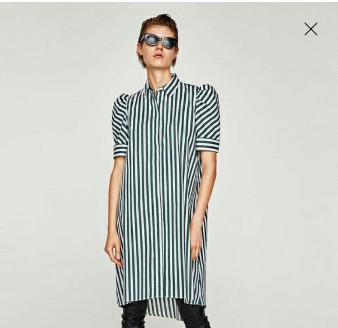 Zara green stripe shirt dress Women s Fashion Dresses Sets