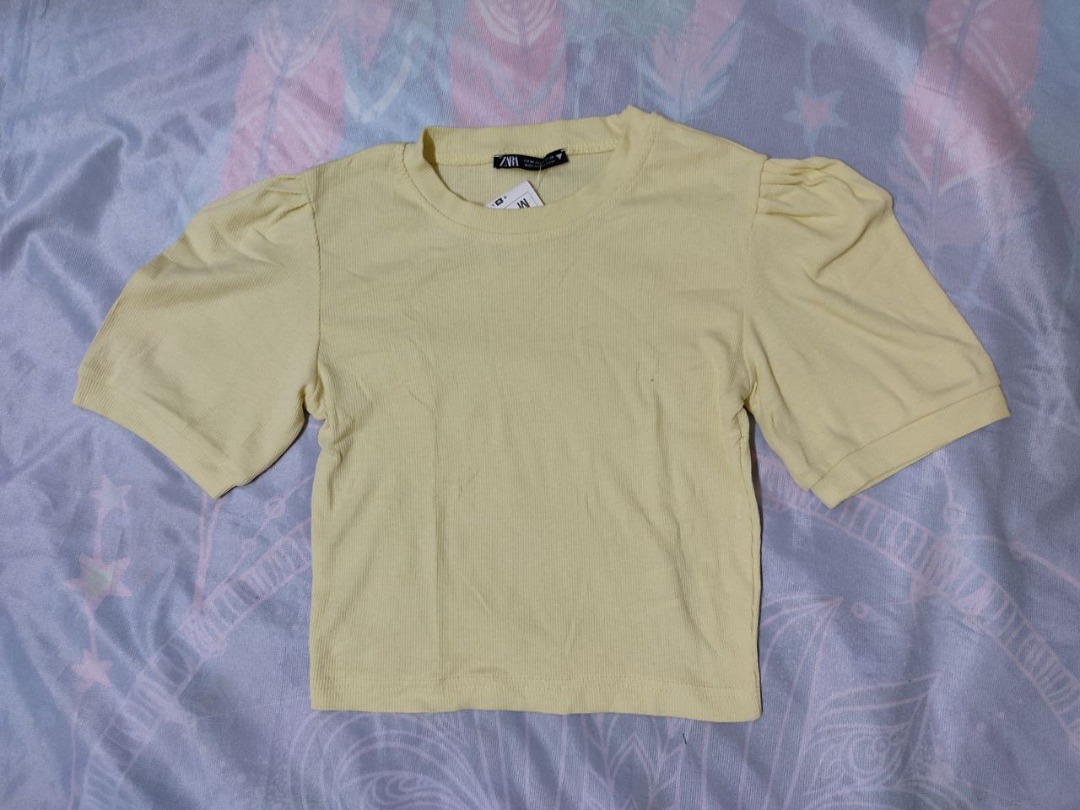 Zara Yellow Ribbed Crop Top, Women's Fashion, Tops, Blouses on Carousell
