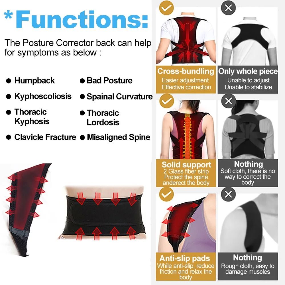 Adjustable Back Posture Corrector Spine Corrector Women Men Shoulder  Support Therapy Wrap Back Humpback Correction