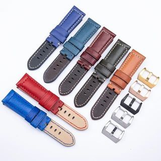 24mm Brown Blue Red Green Panerai Leather Watch Strap with Buckle
