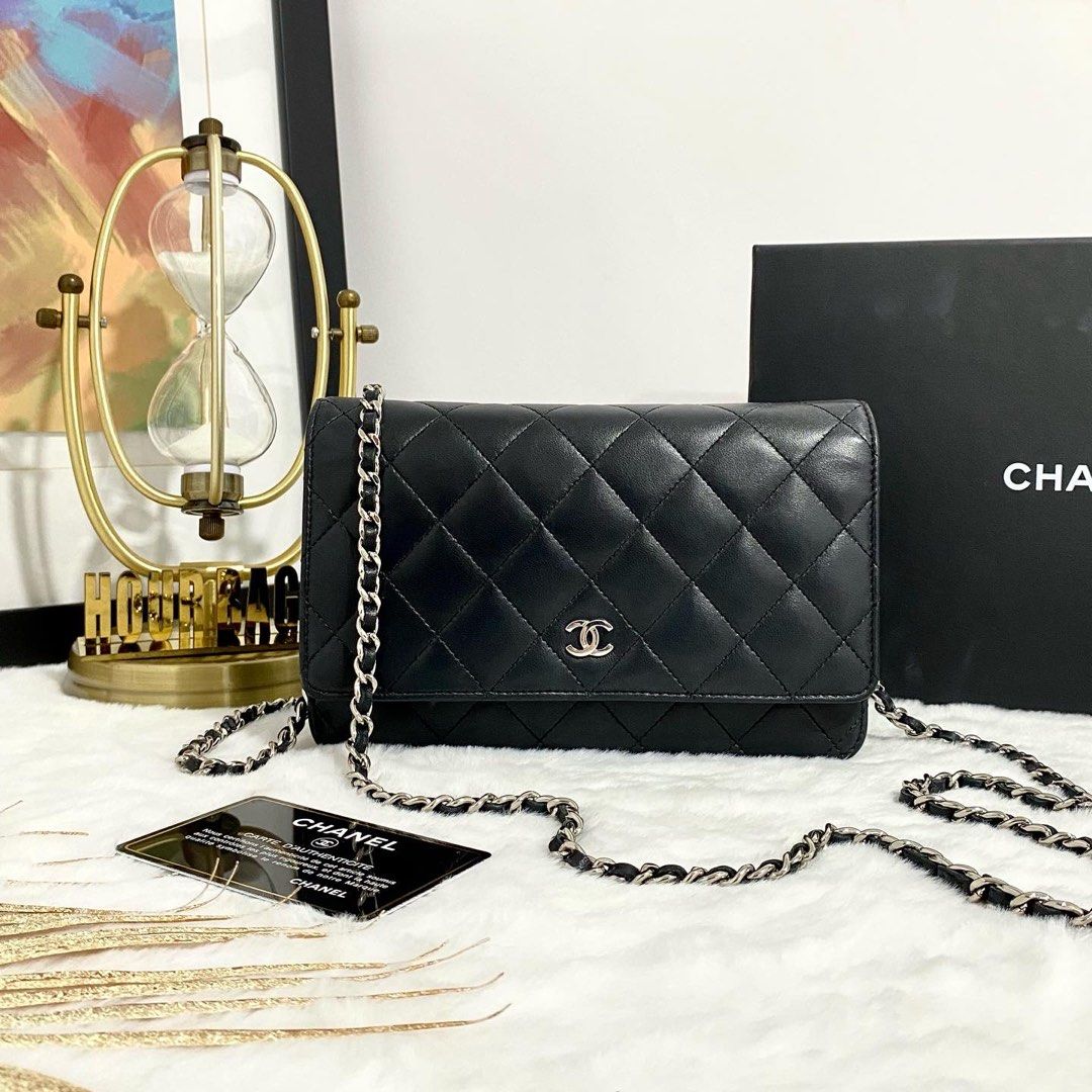 💯% Authentic Chanel Black Color Quilted Lambskin WOC in SHW