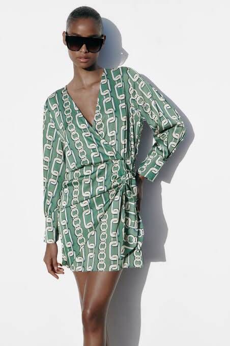 Satin chain print dress sales