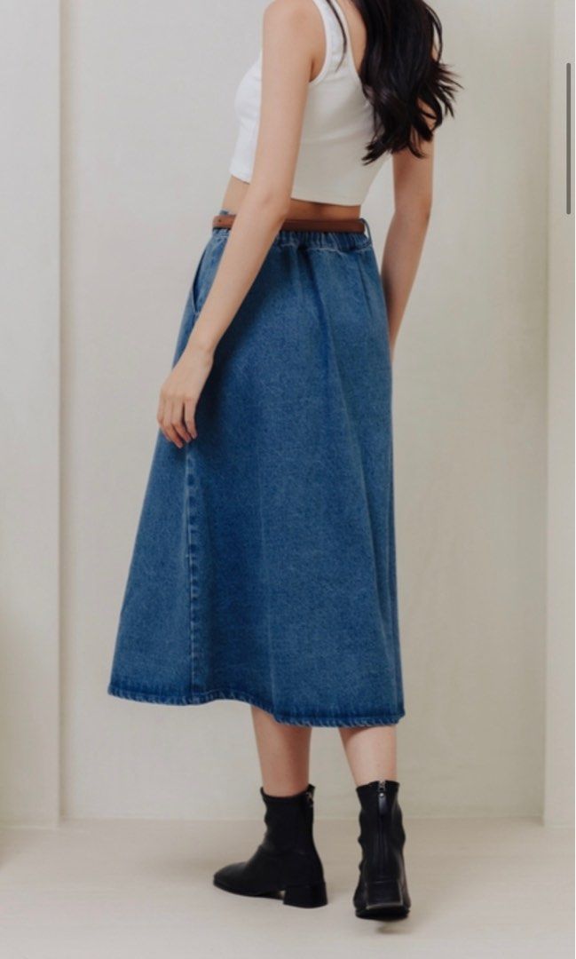 Elastic waist denim best sale skirt
