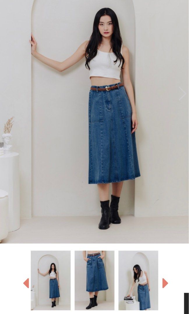 Alba Elastic Waist Denim Skirt Women s Fashion Bottoms Skirts