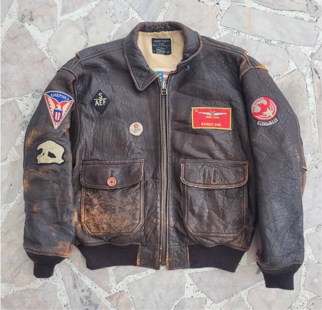 AVIREX G-1 type leather jacket vintage, Fesyen Pria, Pakaian