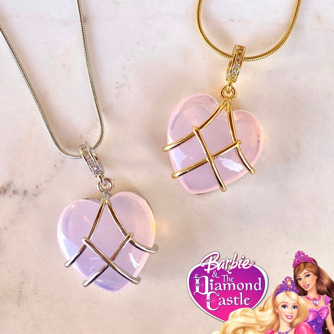 Barbie Diamond Castle friendship Rose quartz heart gold necklace