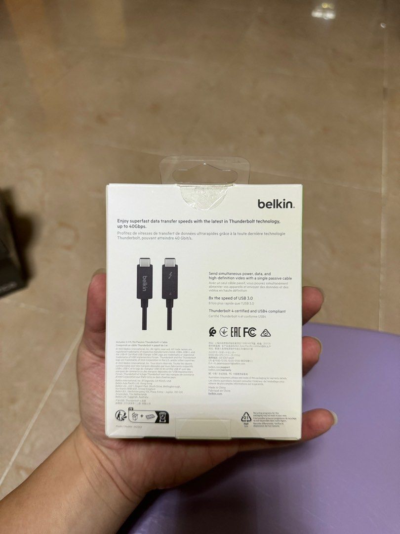 Belkin Thunderbolt 4 Cable 1m, 手提電話, 電話及其他裝置配件, 充電器及電線 Carousell