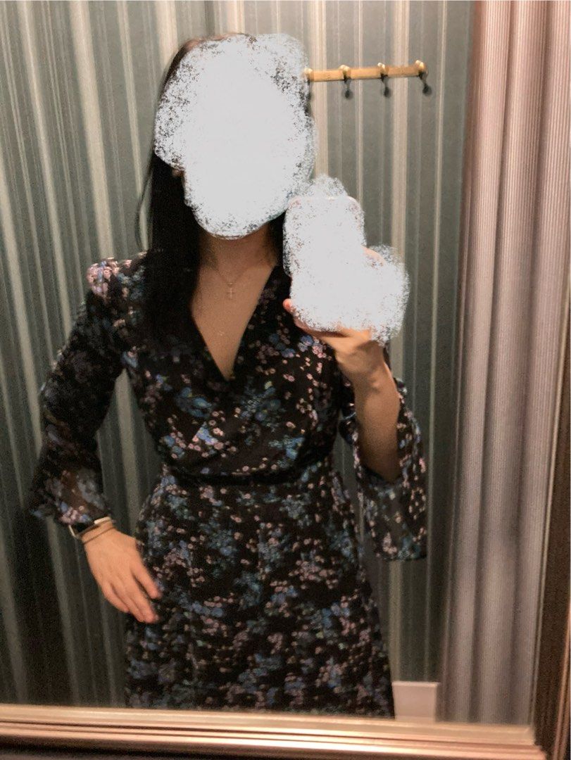 Biba One piece black floral chiffon dress Carousell