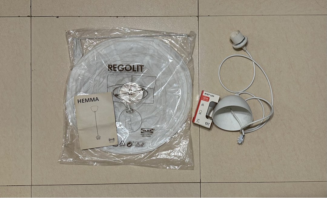BRANDNEW IKEA Regolit Paper Pendant Light with Bulb, Furniture & Home
