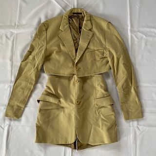[BUNDLE SET] Tan Brown Reworked Blazer Set Cropped Top & Mini Skirt