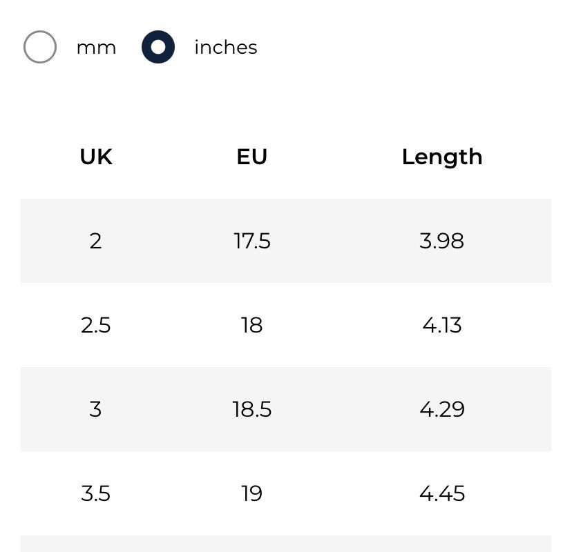 Clarks baby size best sale chart