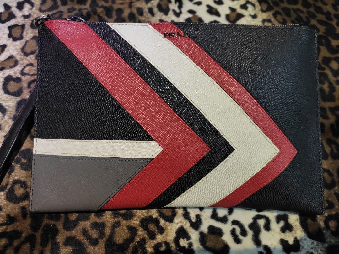 Prada rectangular logo clutch discount bag