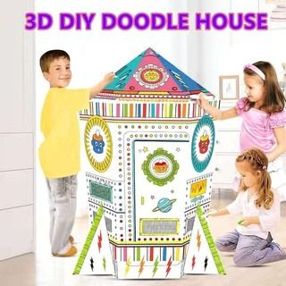 DIY Cardboard Play house coloring house 3D DIY Doodle House Christmas ...
