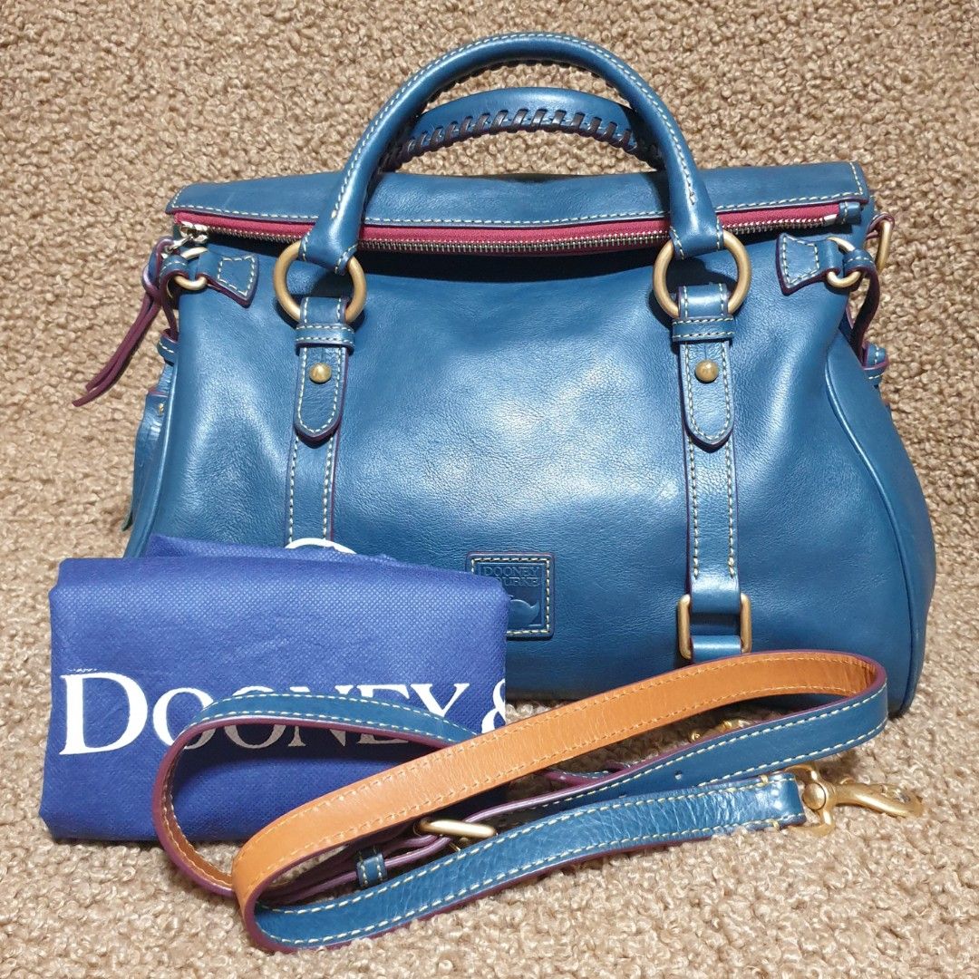 Dooney Bourke Florentine Denim Blue Leather Satchel Handbag