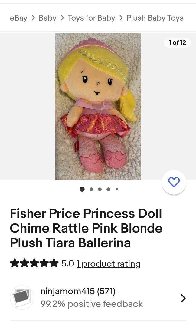 Princess Doll Rattle Fisher Price Princess Doll Chime Rattle Pink Blonde Plush Tiara ...