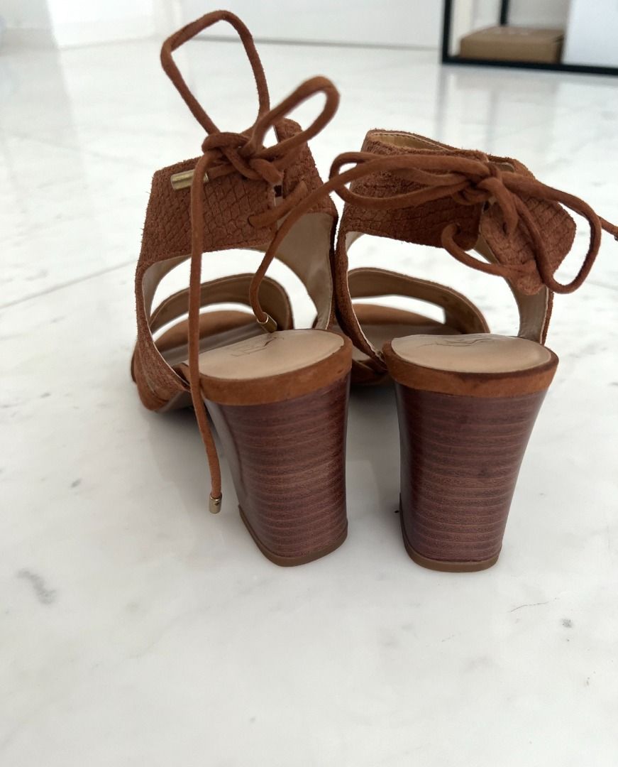 Franco Sarto Genuine Leather Suede Strappy Brown Sandals Block Heel 7.5