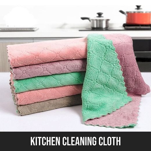 5Pcs Kitchen Cleaning Rag Coral Fleece Dish Washing Cloth Super Absorbent  Scouring Pad Dry And Wet Kitchen Cleaning Towels