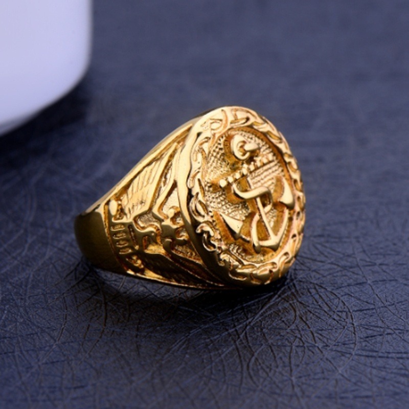 Mens gold anchor sale ring