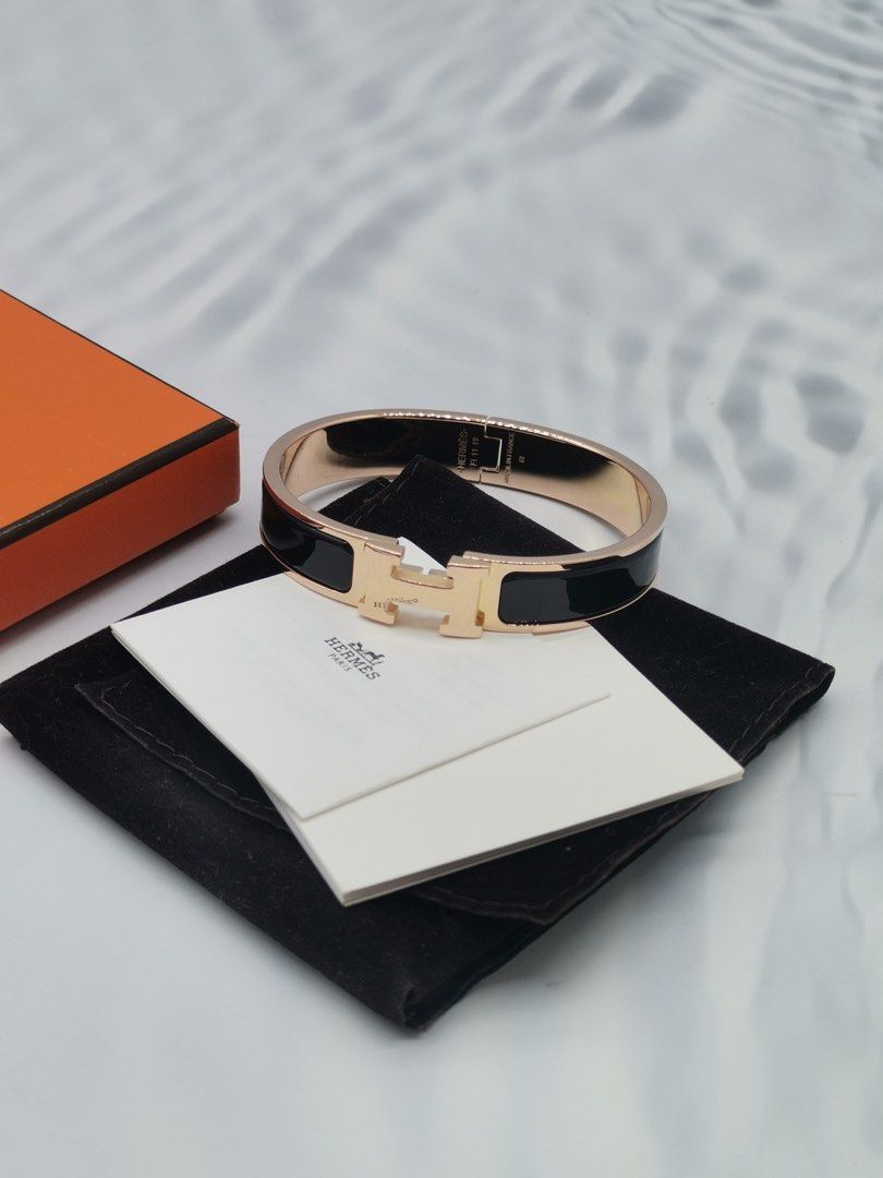 HERMES CLIC CLAC H NARROW BRACELET IN ENAMEL WITH ROSE GOLD HARDWARE -FULL  SET-, Luxury, Accessories on Carousell