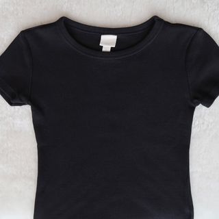 Ribbed Crew Neck Tee in Black