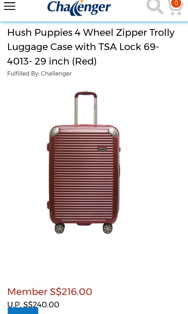 Hush Puppies 4 Wheel Zipper Trolly Luggage Case with TSA Lock 69