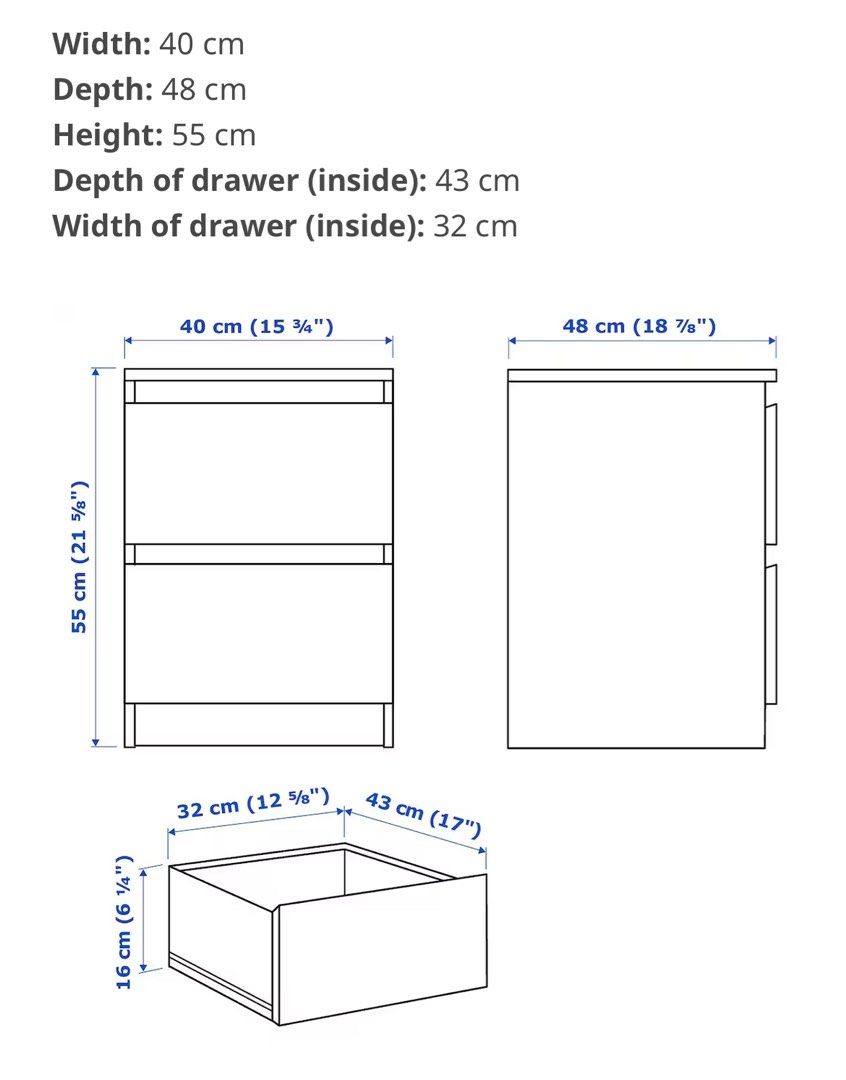 Ikea Malm blackbrown Bedside Table / chest, Furniture & Home Living