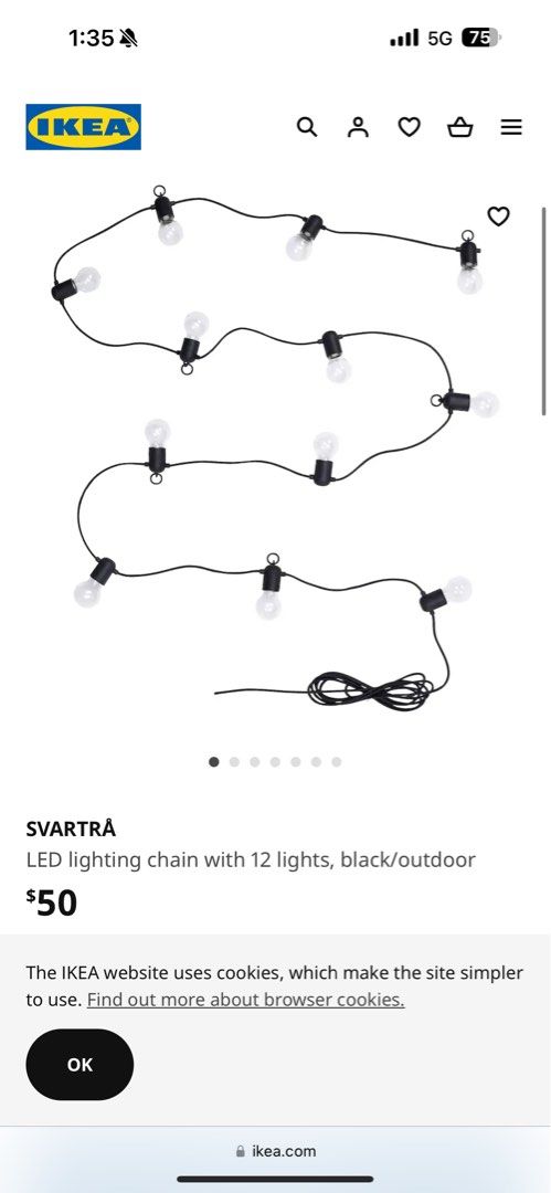IKEA SVARTR LED lighting chain with 12 lights black outdoor