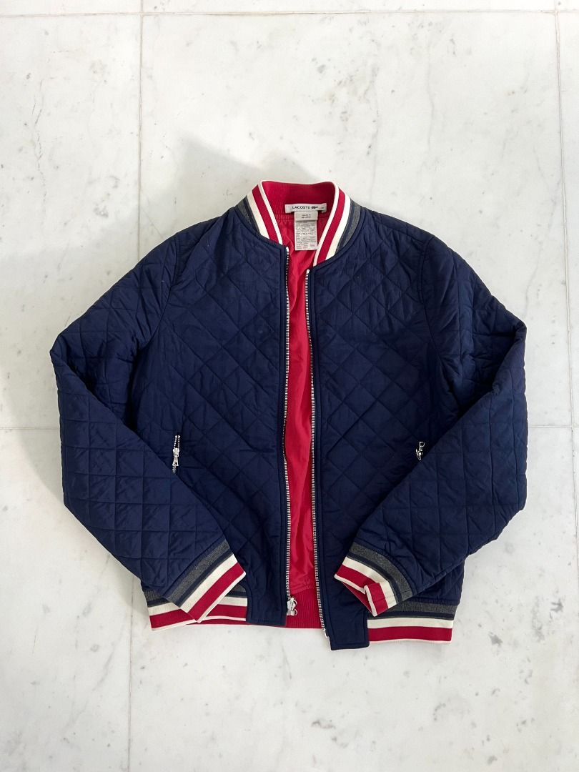 Lacoste Navy Blue Red Bomber Reversible Jacket Coat XS