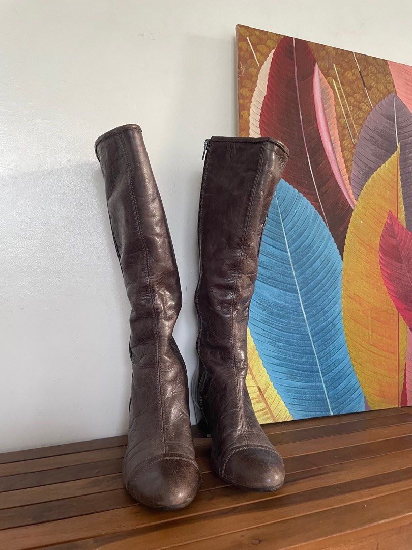 Vintage Lamica brown Italian high boots real leather. Women s Fashion Footwear Boots on Carousell