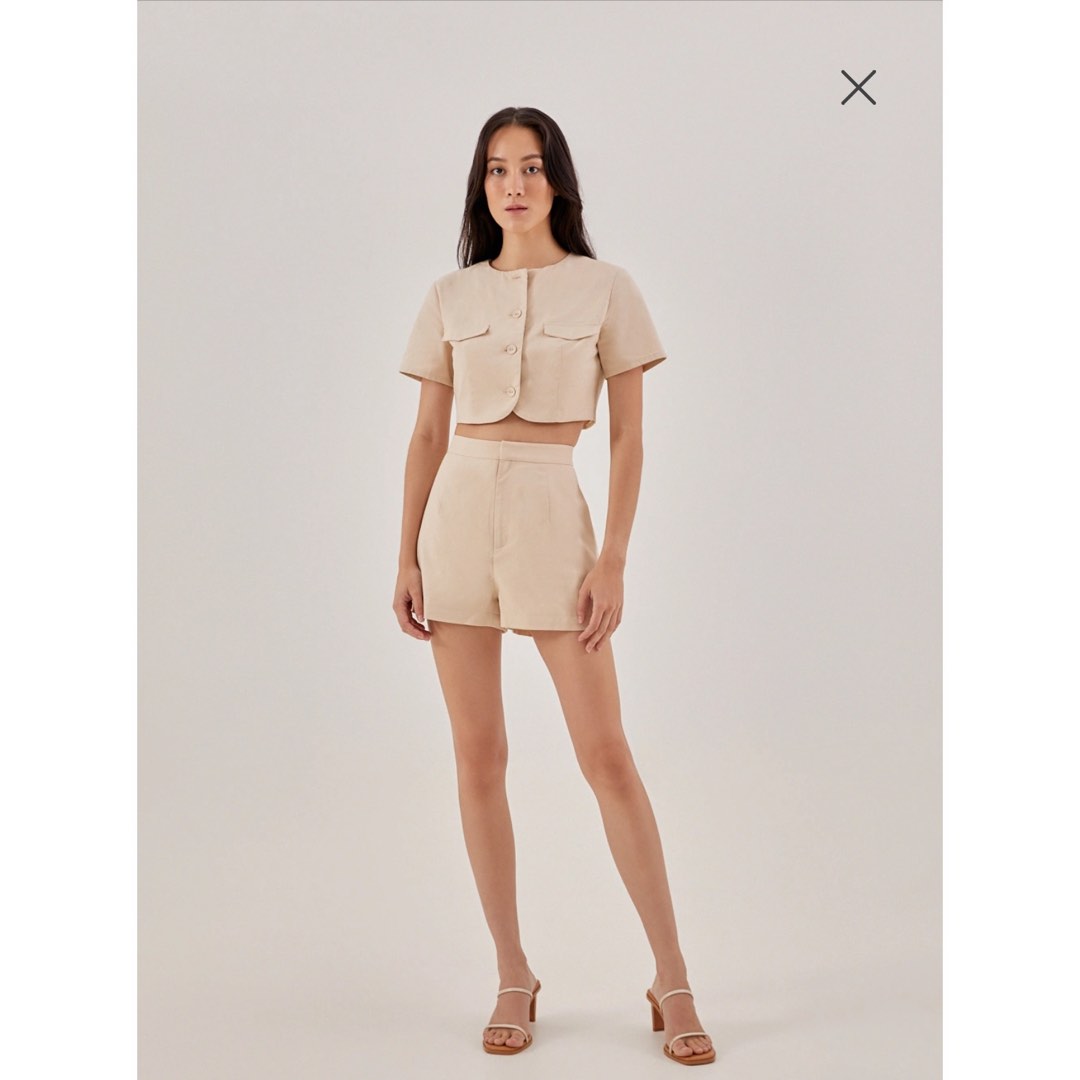 Karla Fishbone Khaki Linen Top
