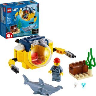 LEGO City Ocean Mini-Submarine 60263, Underwater Playset, Featuring a Toy Submarine, Pirate Treasure Chest, Hammerhead Shark Figure and a Pilot Minifigure, Great Gift for Kids (41 Pieces)