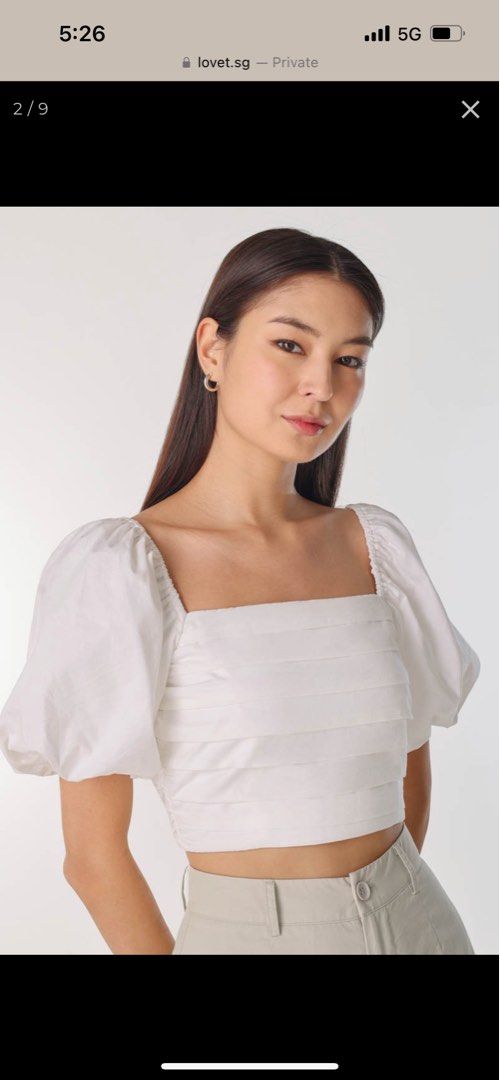 White ruched clearance puff sleeve top