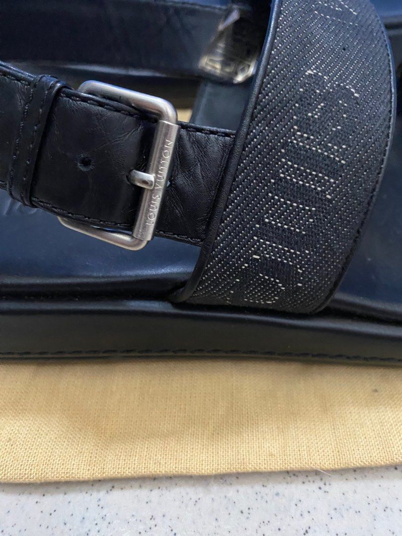 Louis Vuitton Black Canvas Logo named Print Slide Sandals Size 11