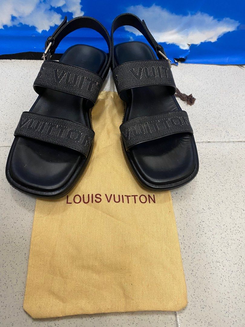 Louis Vuitton Black Canvas Logo named Print Slide Sandals Size 11